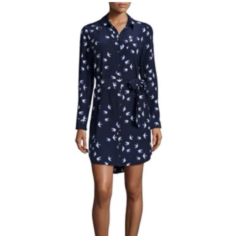 Kate Spade Winter Swallow, Navy with Gold Buttons Shirt Dress, Sz S